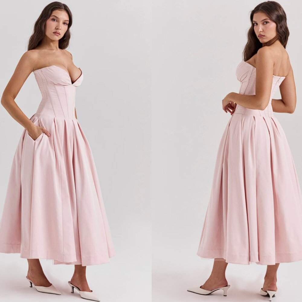 HOUSE OF CB 'Lady' Ballerina Pink Strapless Midi Dress NWOT - Picture 4 of 10